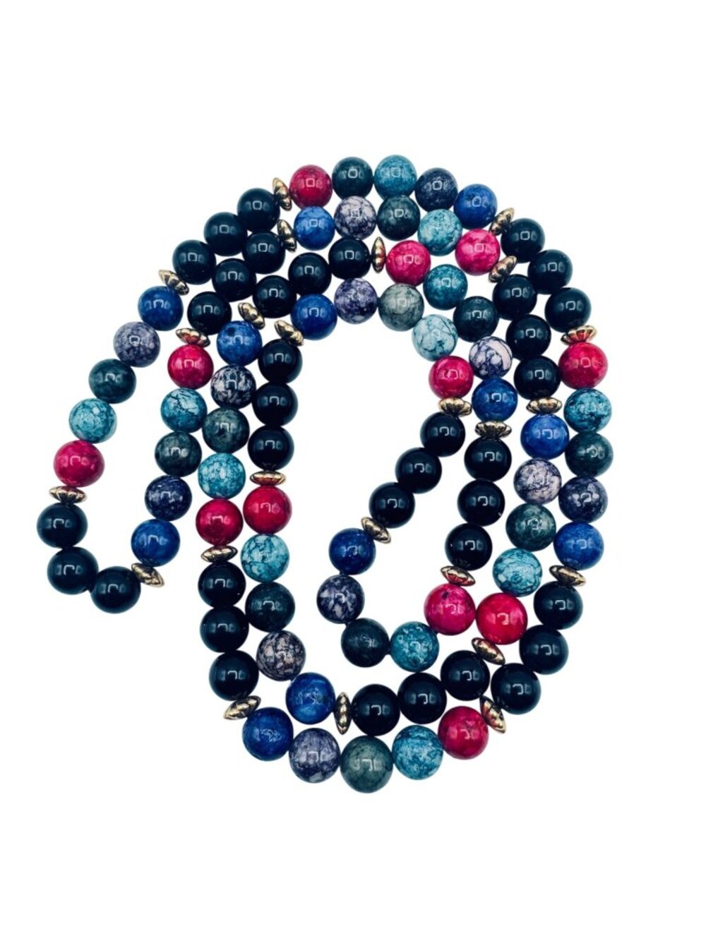 Boho Chic Gemstone Bead Necklace 32" Multi-Color 8mm Gold Spacers Endless Strand